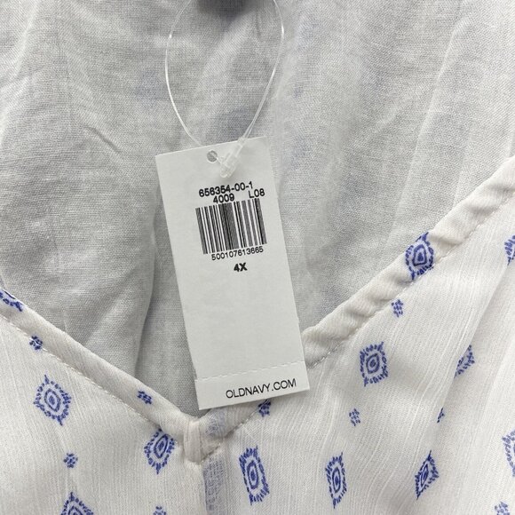 Old Navy Women’s Tops 4X Plus White Blue Sheer Plus Ruched Waist Blouse NEW - Picture 4 of 12